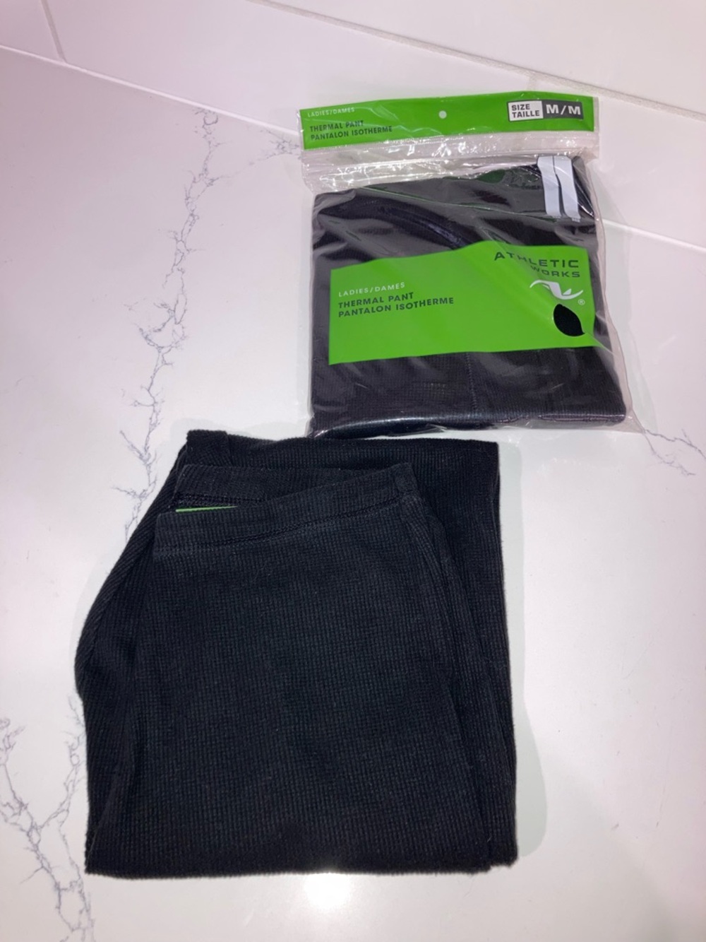 (5/$5) 2 Pairs Black Waffle Knit Thermal Pants Athletic Works - size M
